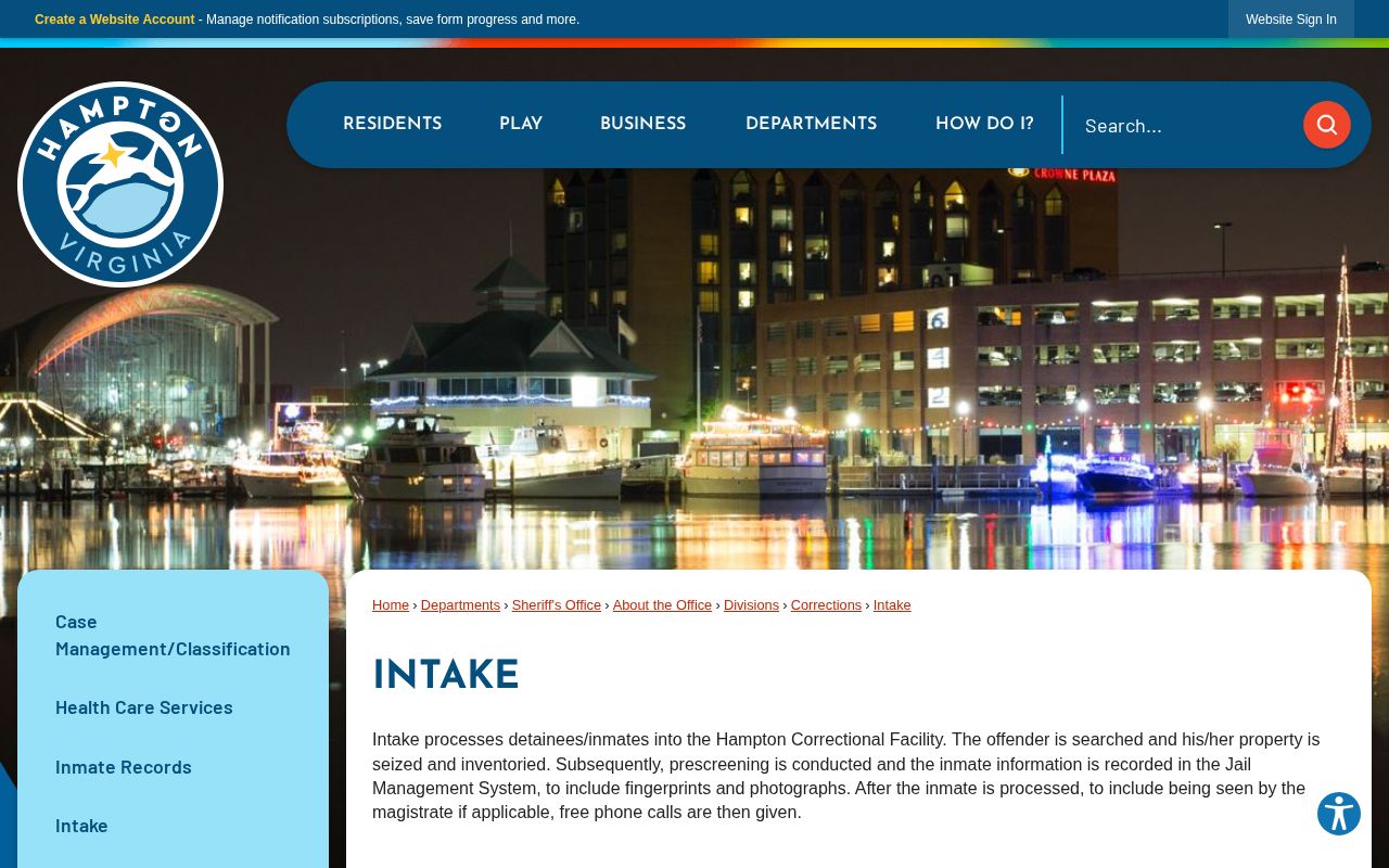 Official City of Hampton Adult Intake information page