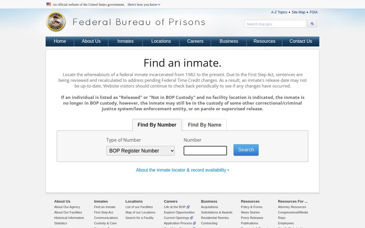 Federal Bureau of Prisons Hampton release locator and federal fields