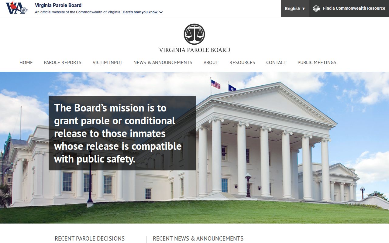 Virginia Parole Board records for Hampton parole and probation decisions